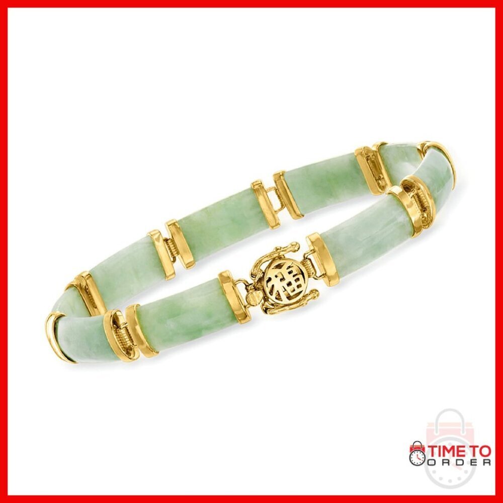 18kt Gold Over Sterling Jade Bracelet, 8.5" Link, Box Clasp